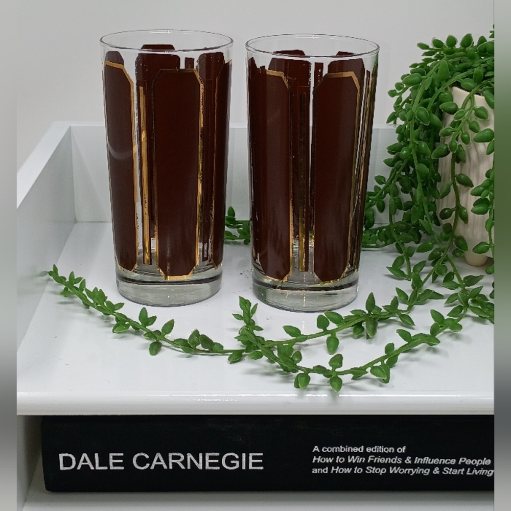 Georges Briard Brown and Gold Drinkware Set